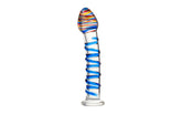 Sexus Unisex Glass Dildo With Suction Cup Blue Swirls 18cm Glass Sex Toys